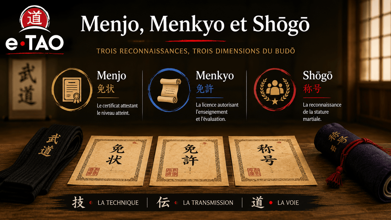 Menjo, Menkyo et Shōgō : comprendre les grades, licences et titres dans les arts martiaux japonais