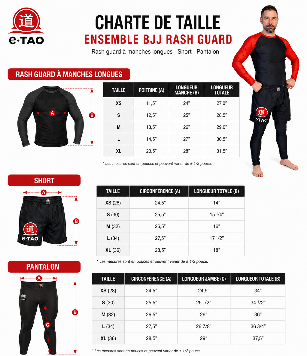 Tenus de BJJ - Ensemble Rash guard - e-TAO