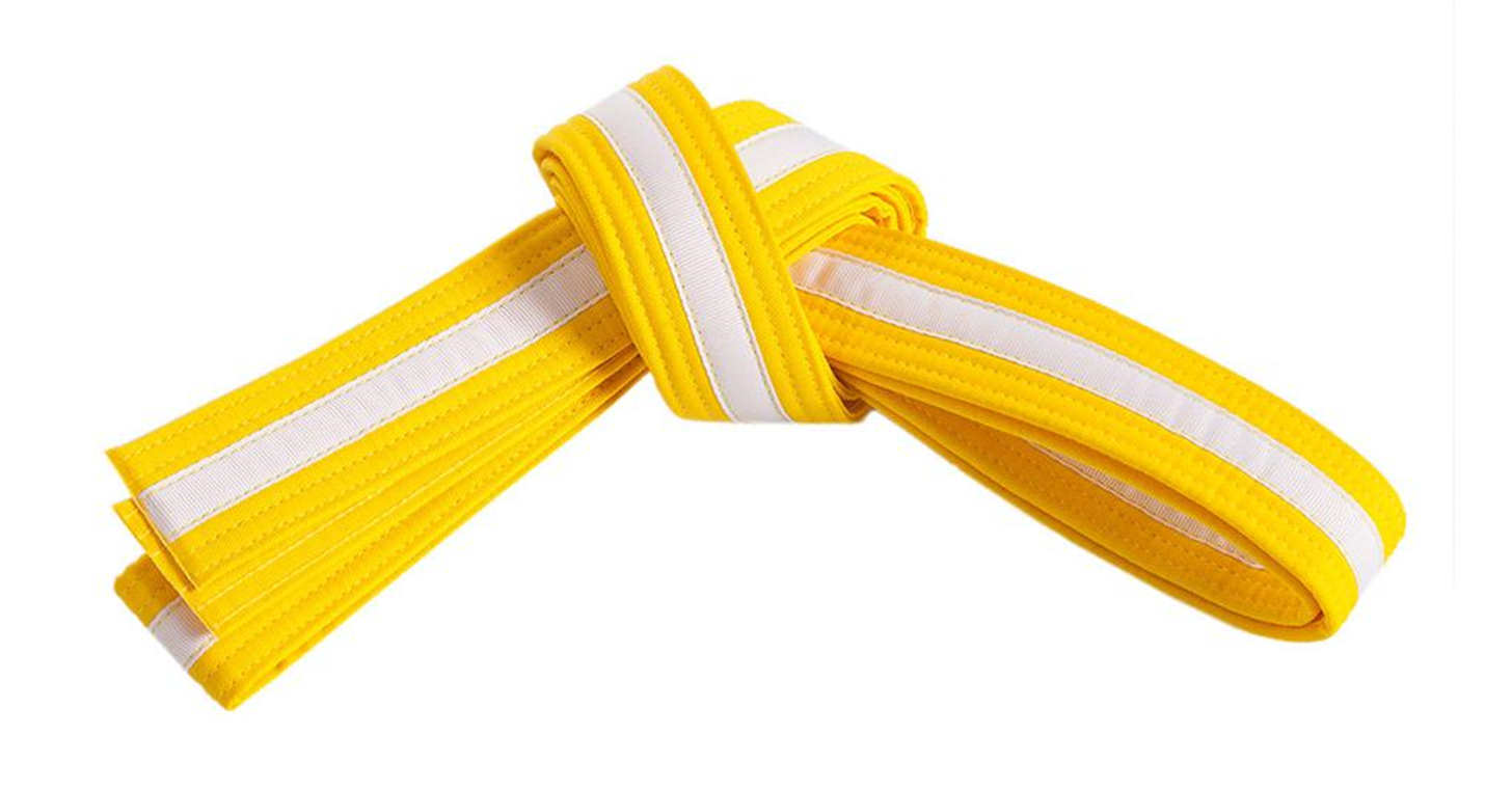 Ceintures/obi deux tours jaune avec ligne blanche au centre