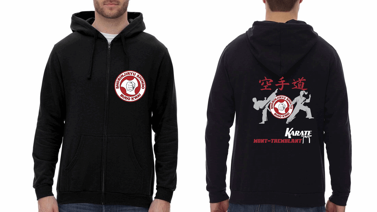 Chandail karaté Shorinjiryu Shindo de Mont-Tremblant Noir Hoodie avec zip